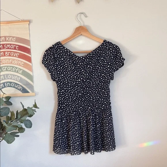 Anthropologie 9-H15 STCL Navy Polka Dot V-Neck Peplum Top in Small - Picture 5 of 5